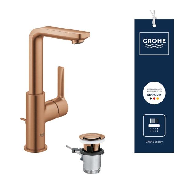 Grohe Lineare Badarmatur L-Size mit Zugstangen-Ablaufgarnitur, warm sunset gebürstet