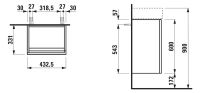 Vorschau: Kartell by Laufen Waschtischunterbau 43,5cm, mit 1 Tür, Scharnier links, techn. Zeichnung