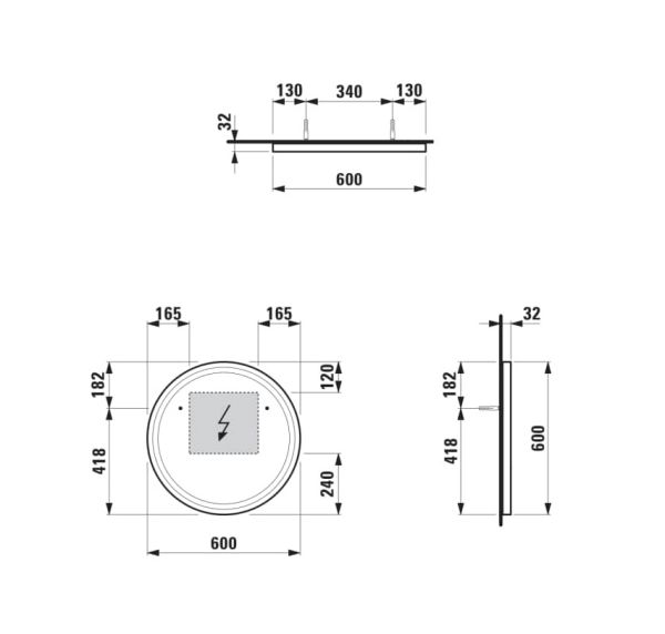 Laufen Base 2.0 Spiegel Ø60cm mit umlaufender LED-Beleuchtung, schwarz matt