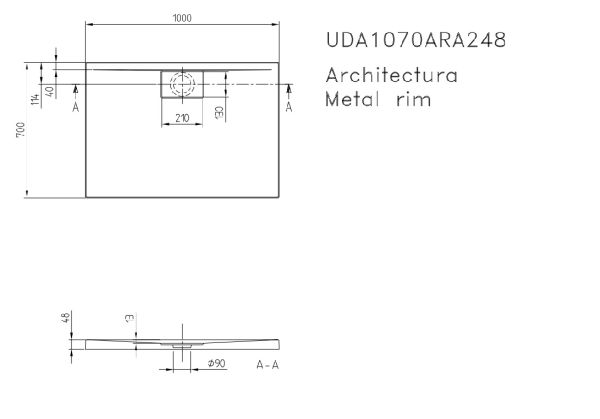 Villeroy&Boch Architectura MetalRim Duschwanne inkl. Antirutsch (VILBOGRIP),100x70cm, weiß UDA1070ARA248GV-01