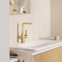 Grohe Lineare Badarmatur L-Size mit Zugstangen-Ablaufgarnitur, cool sunrise gebürstet 23296GN1 