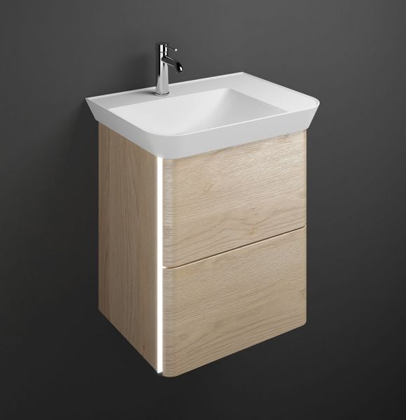 Burgbad Iveo Mineralguss-Waschtisch mit Unterschrank und LED-Beleuchtung, 2 Auszüge, 65cm eiche dekor cashmere