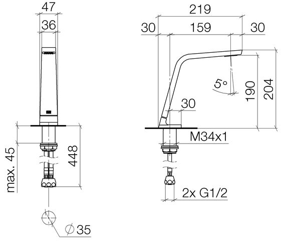 Dornbracht CL.1 Waschtisch-Stand-Auslauf ohne Ablaufgarnitur, Höhe 20,4cm