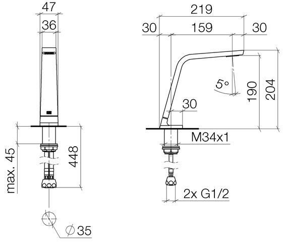 Dornbracht CL.1 Waschtisch-Stand-Auslauf ohne Ablaufgarnitur, Höhe 20,4cm