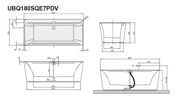 Villeroy&Boch SQUARO EDGE 12 freistehende Badewanne 180x80cm inkl.Schürze in Wannenfarbe