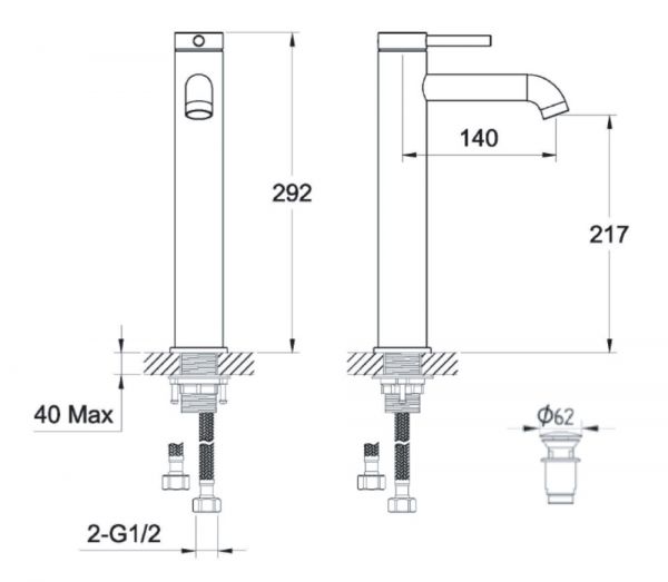 Avenarius Linie 280 Waschtisch-Einhebelmischbatterie mit Schaftventil, Auslaufhöhe 217mm, chrom