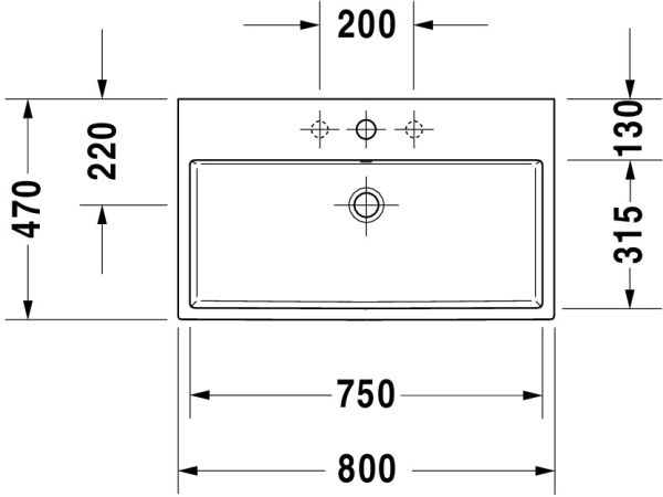 Duravit Vero Air Waschtisch rechteckig 80x47cm, mit Überlauf, ohne Hahnloch, weiß 2350800028