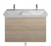 Vorschau: Burgbad Iveo Mineralguss-Doppelwaschtisch mit Unterschrank und LED-Beleuchtung, 2 Auszüge, 120cm eiche dekor cashmere