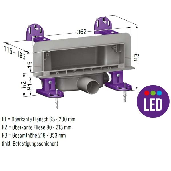 Kessel Scada LED Wandablauf mit Ablaufblende befliesbar