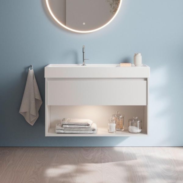 Burgbad Devio Mineralguss-Waschtisch 80cm Unterschrank, 1 Auszug & offenem Fach SHKJ081
