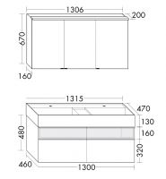 Vorschau: Burgbad Yumo Badmöbel-Set 131,5cm Doppelwaschtisch & Unterschrank & Spiegelschrank