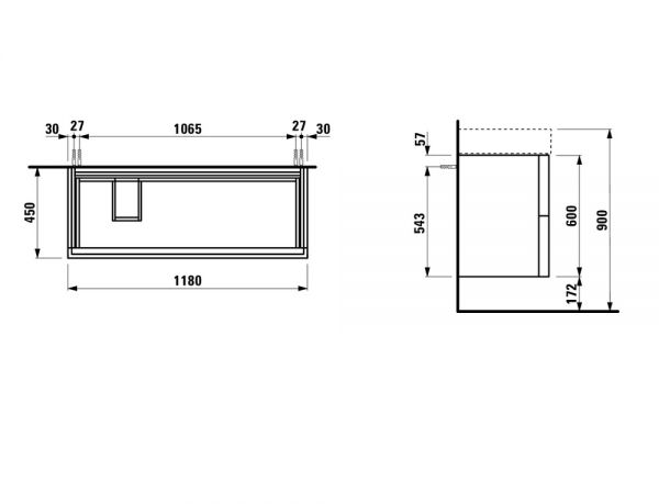 Kartell by Laufen Waschtischunterbau mit 2 Auszügen, Ablage rechts, Breite 118cm