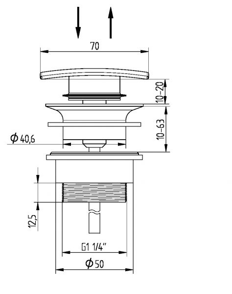 Avenarius Design-Schaftventil eckig 1 ¼" mit Verschluss klick-klack, chrom