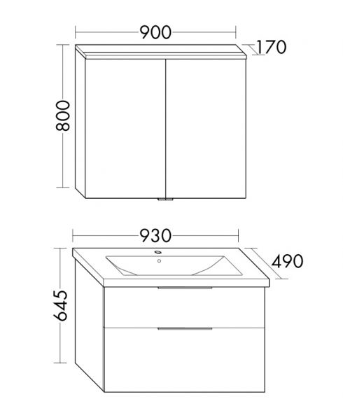 Burgbad Eqio Badmöbel-Set 93cm, Spiegelschrank, Keramik-Waschtisch und WT-Unterschrank