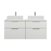 Burgbad Eqio 2 Aufsatzwaschtische eckig 53cm mit Waschtischunterschrank 140cm, 4 Auszüge weiß glanz Griff chrom SGUR140F2009C0001G0146