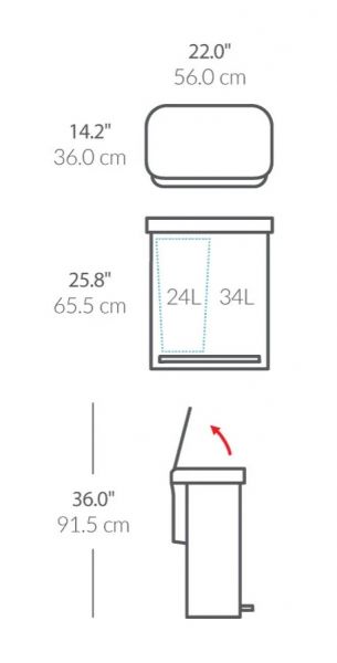 simplehuman rechteckiger Treteimer mit Doppelfach & Beutelfach, 58 Liter, edelstahl gebürstet
