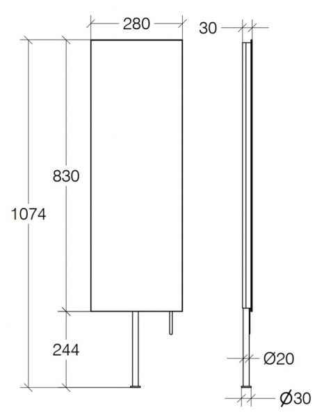 lineabeta drehbarer Spiegel für Tischmontage 83x28cm, Rückseite edelstahl