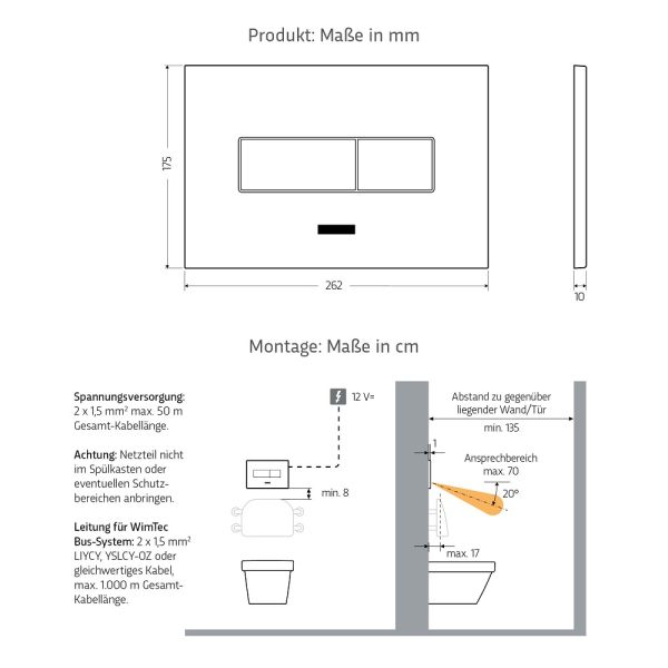 WimTec PROOF T6 HyPlus PRO Zweimengen WC-Betätigung UP320 12V Netzbetrieb, schwarz matt