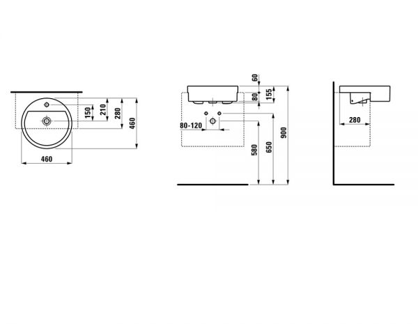 Laufen Living City Halbeinbauwaschtisch mit Überlauf 46x46cm, weiß H8134310001041_1