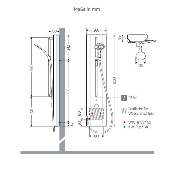 WimTec PROOF P6 HB Duschpaneel 9V Batteriebetrieb, edelstahl