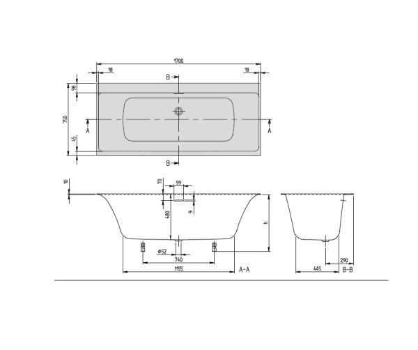 Villeroy&Boch Subway 3.0 Rechteck-Badewanne 170x75cm UBQ170SBW2DV-01