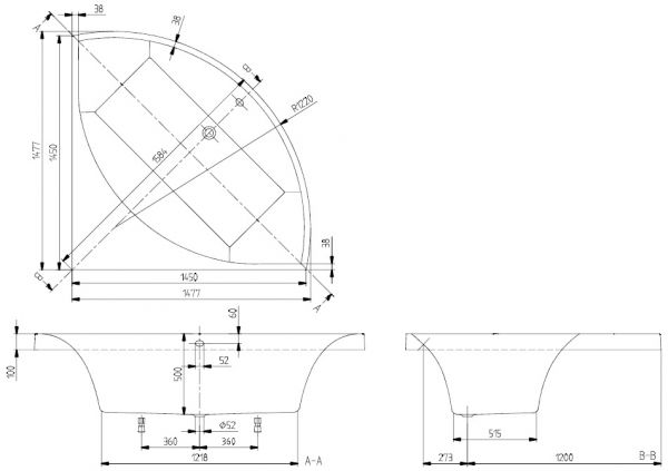 Villeroy&Boch Squaro Eck-Badewanne 145x145cm Maße