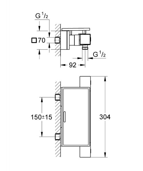 Grohe Grohtherm Cube Thermostat-Brausebatterie Wandmontage, mit Duschablage, chrom