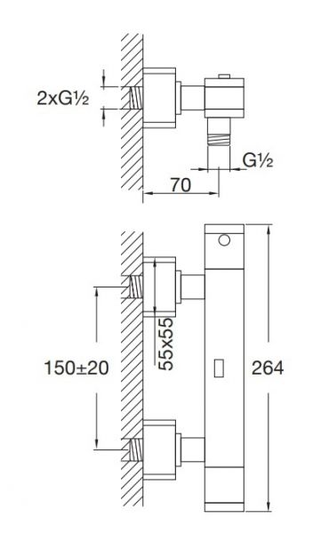 Steinberg Serie 205 / 230 Aufputzthermostat für Dusche, chrom