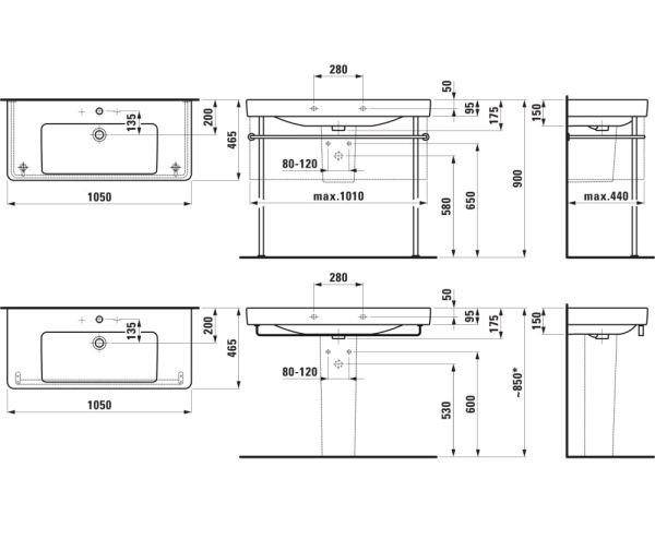 Laufen Pro S Waschtisch unterbaufähig mit Überlauf und 1 Hahnloch 105x46cm, weiß