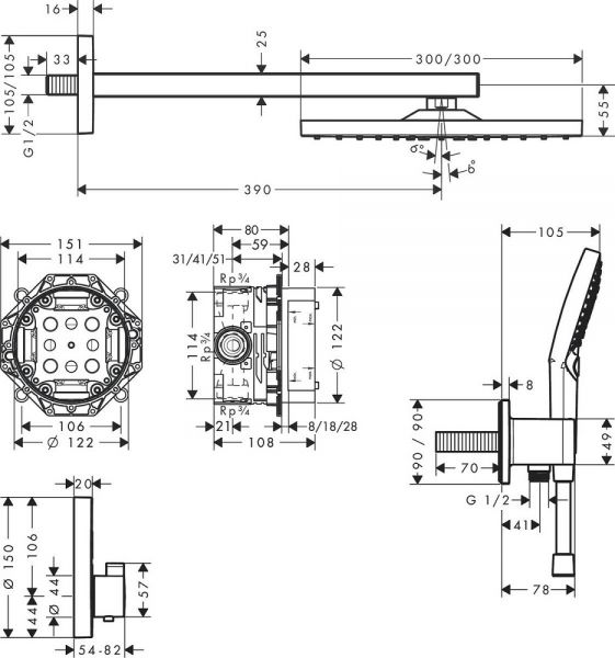 Hansgrohe Raindance E Duschsystem Unterputz 300 1jet mit ShowerSelect Square, chrom