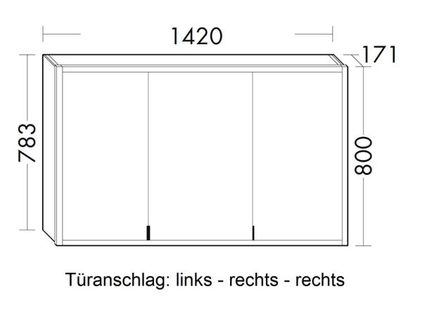 Burgbad rl20 Spiegelschrank 142x80cm mit Lichtrahmen, 3 Türen, Türanschlag links SPVK140LF6947