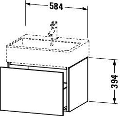 Duravit L-Cube Waschtischunterschrank wandhängend 58x46cm mit 1 Schublade für ME by Starck 235060, techn. Zeichnung