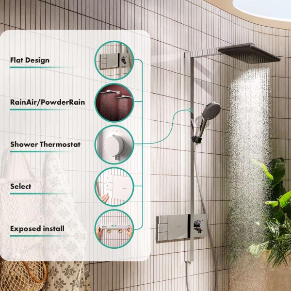 hansgrohe Raindance Alive Q Duschsystem 210/340 2 Strahlarten, ShowerSelect Comfort, weiß matt