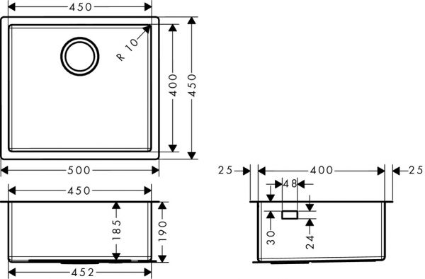 Hansgrohe S71 S719-U450 Unterbauspüle 450, edelstahl