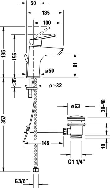 Duravit No.1 Einhebel-Waschtischmischer S Minus-Flow mit Zugstangen-Ablaufgarnitur, chrom