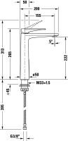 Vorschau: Duravit Tulum Einhebel-Waschtischmischer ohne Zugstangen-Ablaufgarnitur, chrom, TU1040002010, techn. Zeichnung
