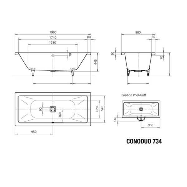 Kaldewei Conoduo Rechteck Badewanne 190x90cm Mod.734