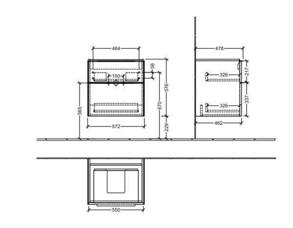 Villeroy&Boch Subway 3.0 Waschtischunterschrank mit 2 Auszügen, Breite 57,2cm C57800VR_1