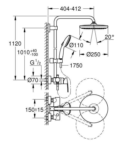 Grohe QuickFix Vitalio Start 250 Duschsystem mit Einhandmischer, chrom
