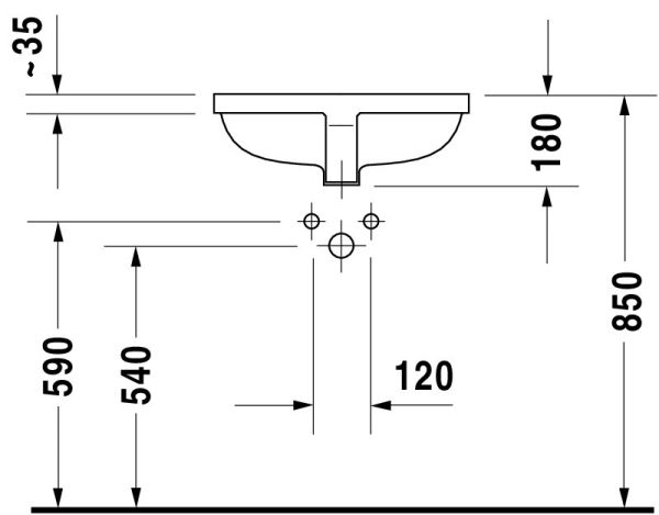 Duravit Starck 3 Unterbauwaschtisch rechteckig 53x40cm, mit Überlauf, ohne Hahnloch, weiß 0305490000