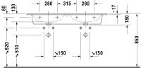 Vorschau: Duravit ME by Starck Doppelwaschtisch 130x49cm, 2 Hahnlöcher, mit Überlauf, weiß seidenmatt 2336133200