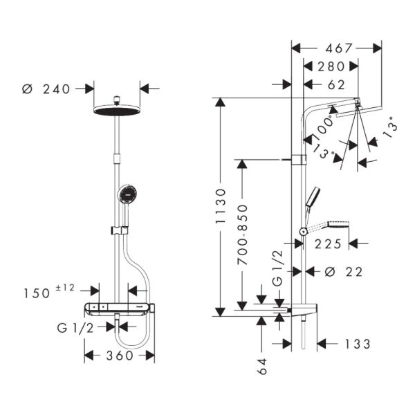 hansgrohe Activera S Duschsystem 240 1jet EcoSmart+ ShowerTablet Select, schwarz matt