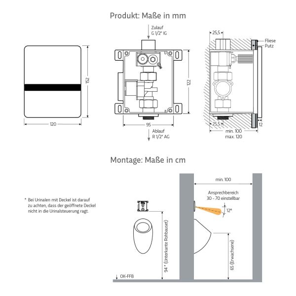 WimTec MULTI 2 HyPlus berührungslose Einzelurinalsteuerung 9V Batteriebetrieb, weiß
