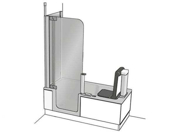 Artweger Artlift mit Hebesitz, Duschbadewanne mit Duschtür und Seitenwand, 180x80cm, weiß