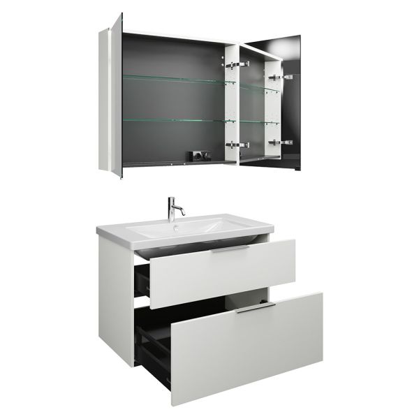 Burgbad Eqio Badmöbel-Set 93cm, Spiegelschrank, Keramik-Waschtisch und WT-Unterschrank