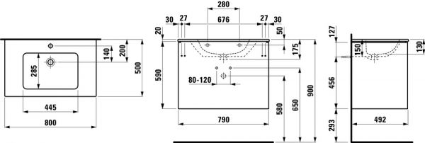 Laufen Base Pro S Waschtisch 80x50cm mit Base Waschtischunterschrank, 2 Schubladen