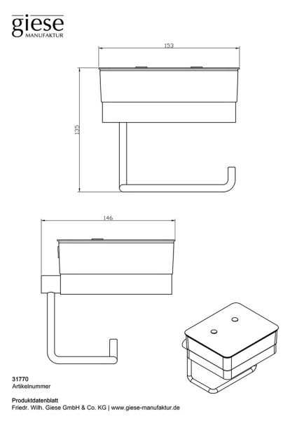 Giese WC-Duo Glasbehälter für Feuchtpapier mit Papierhalter, schwarz matt