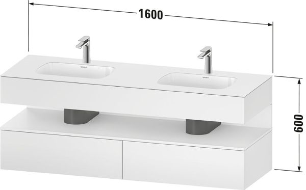 Duravit Qatego Doppelwaschtisch mit Unterschrank 160x55cm in basalt matt, mit offenem Fach