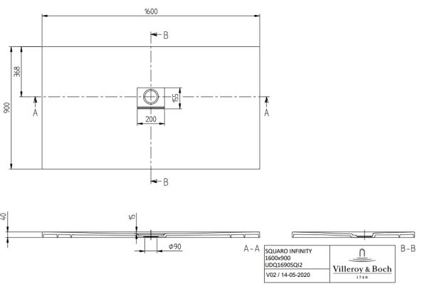 Villeroy&Boch Squaro Infinity Quaryl®-Duschwanne universal einbaubar (selb. zuschneidbar),160x90cm UDQ1690SQI2V-1S