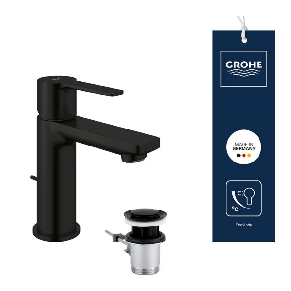 Grohe Lineare Waschtischbatterie XS-Size Kaltstart, Ablaufgarnitur, schwarz matt
